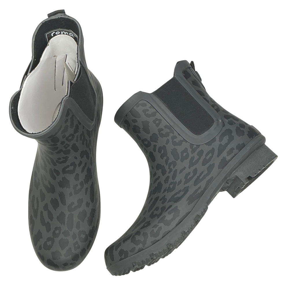 Roma Gray Leopard Rain Boots Women Size 7 Chelsea Style Waterproof Rubber